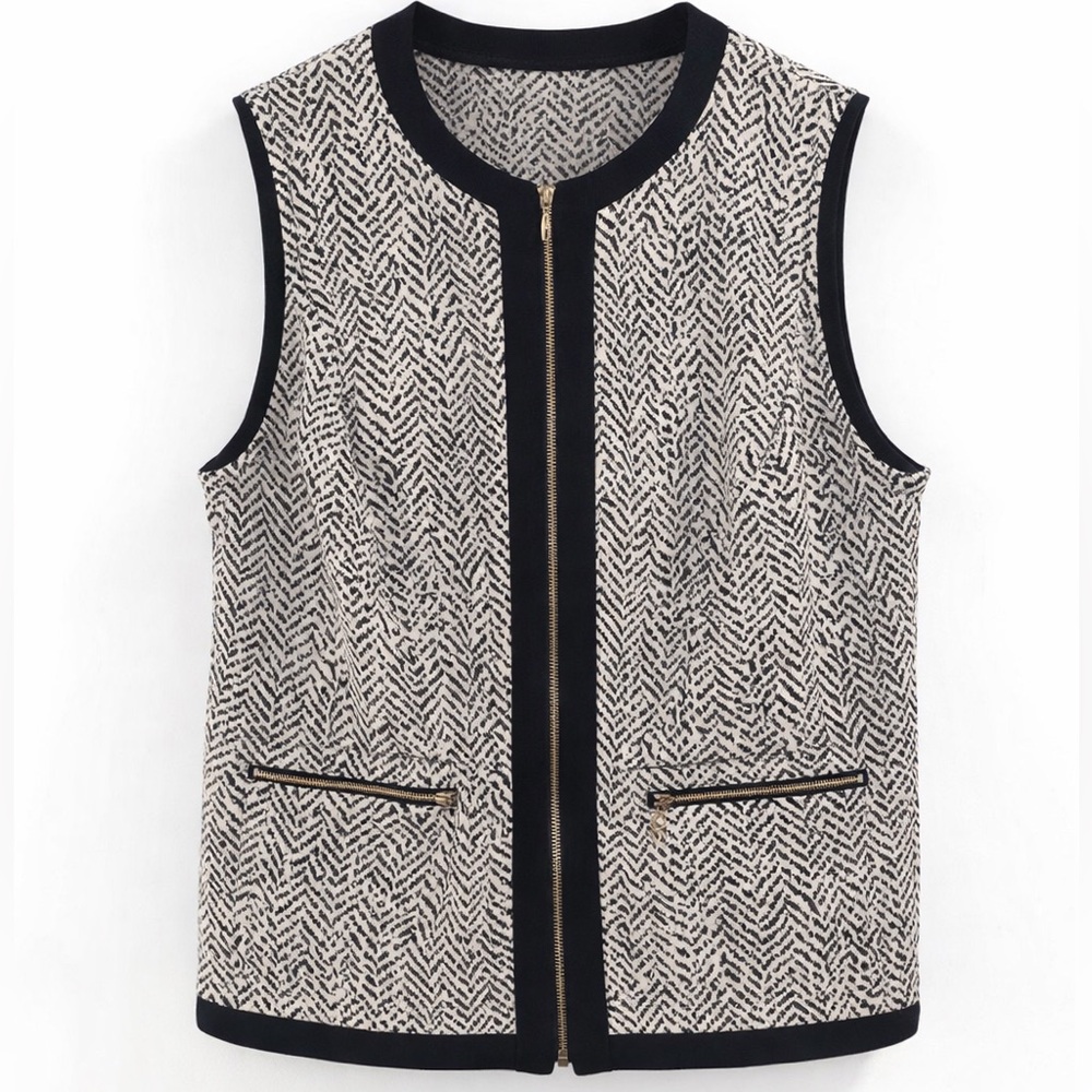 🖤 Chico’s Women's Black/White Full Zip Vest, sz L/12